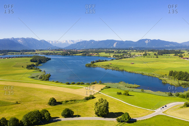 Riegsee lake in Bavarian Alps against clear sky- Germany
