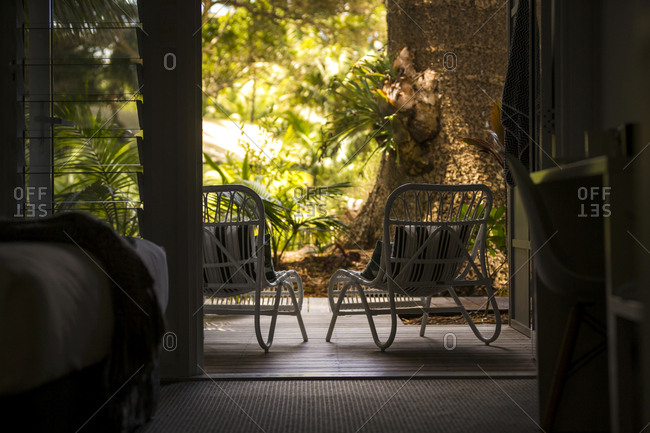 Open door to patio in room at spa