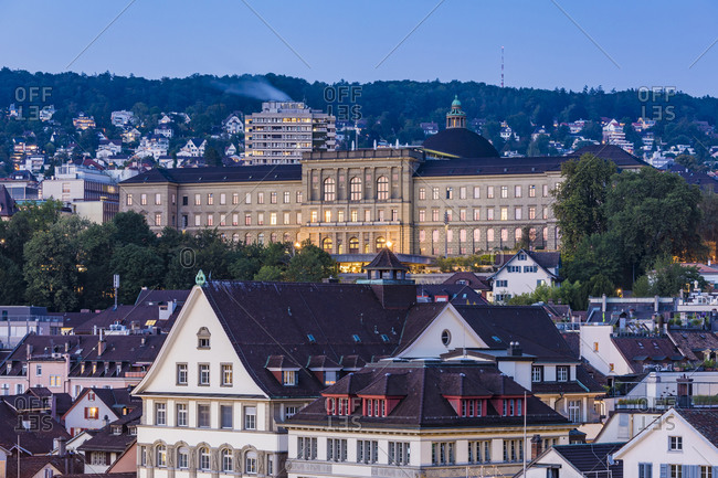 August 22, 2019: Switzerland- Canton of Zurich- Zurich- Swiss Federal Institute of Technology in Zurich at dusk