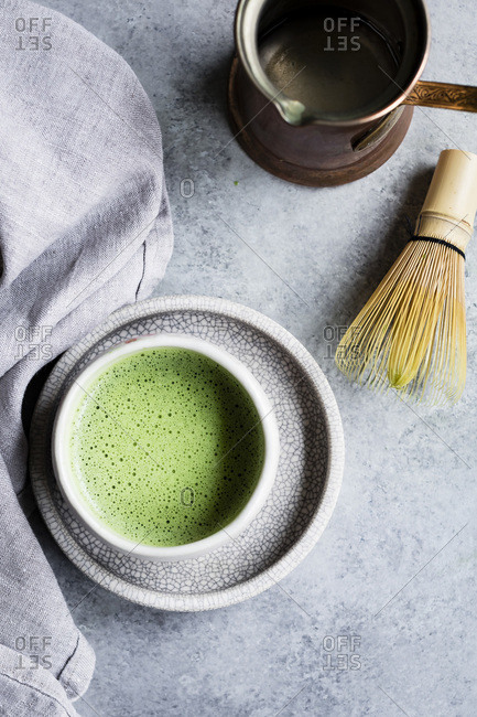 matcha green tea cup stock photos - OFFSET