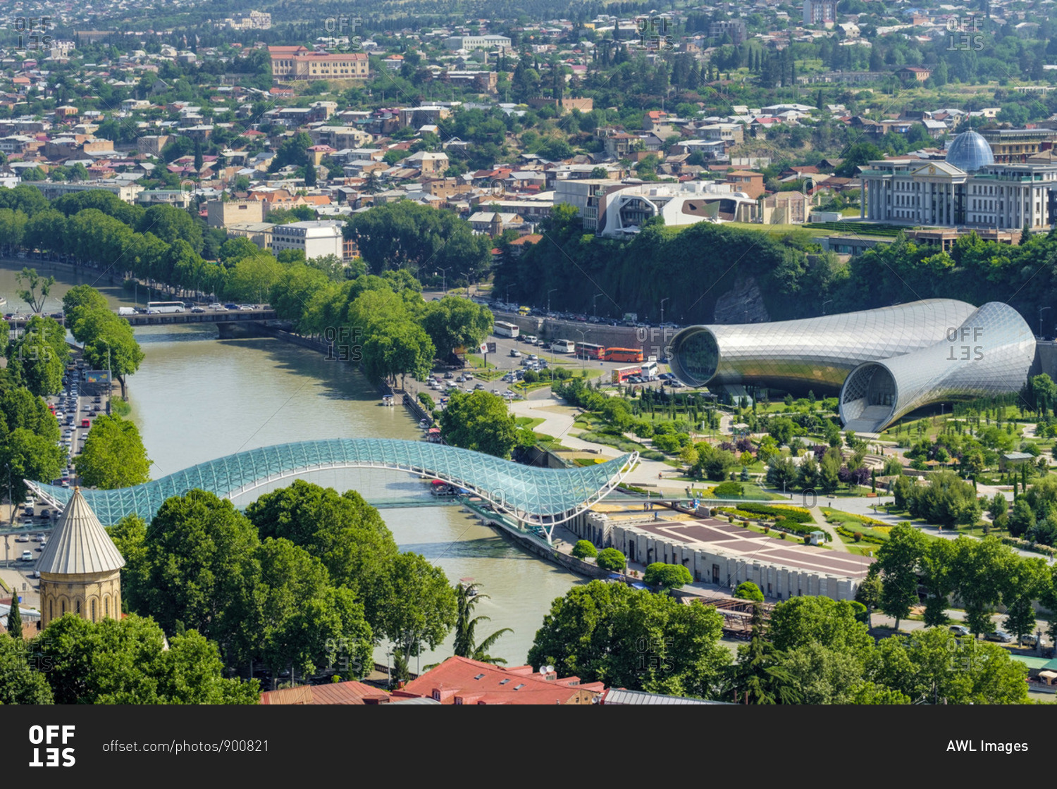 June 5, 2019: Central Tbilisi, Rike Park and Bridge of Peace on the ...