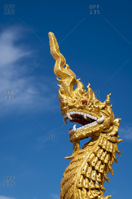 Golden dragon statue at Dhart Zom Doi Kabar Aye Pagoda near Kengtung, Mong La, Mong La Township, Kengtung District, Shan State, Myanmar