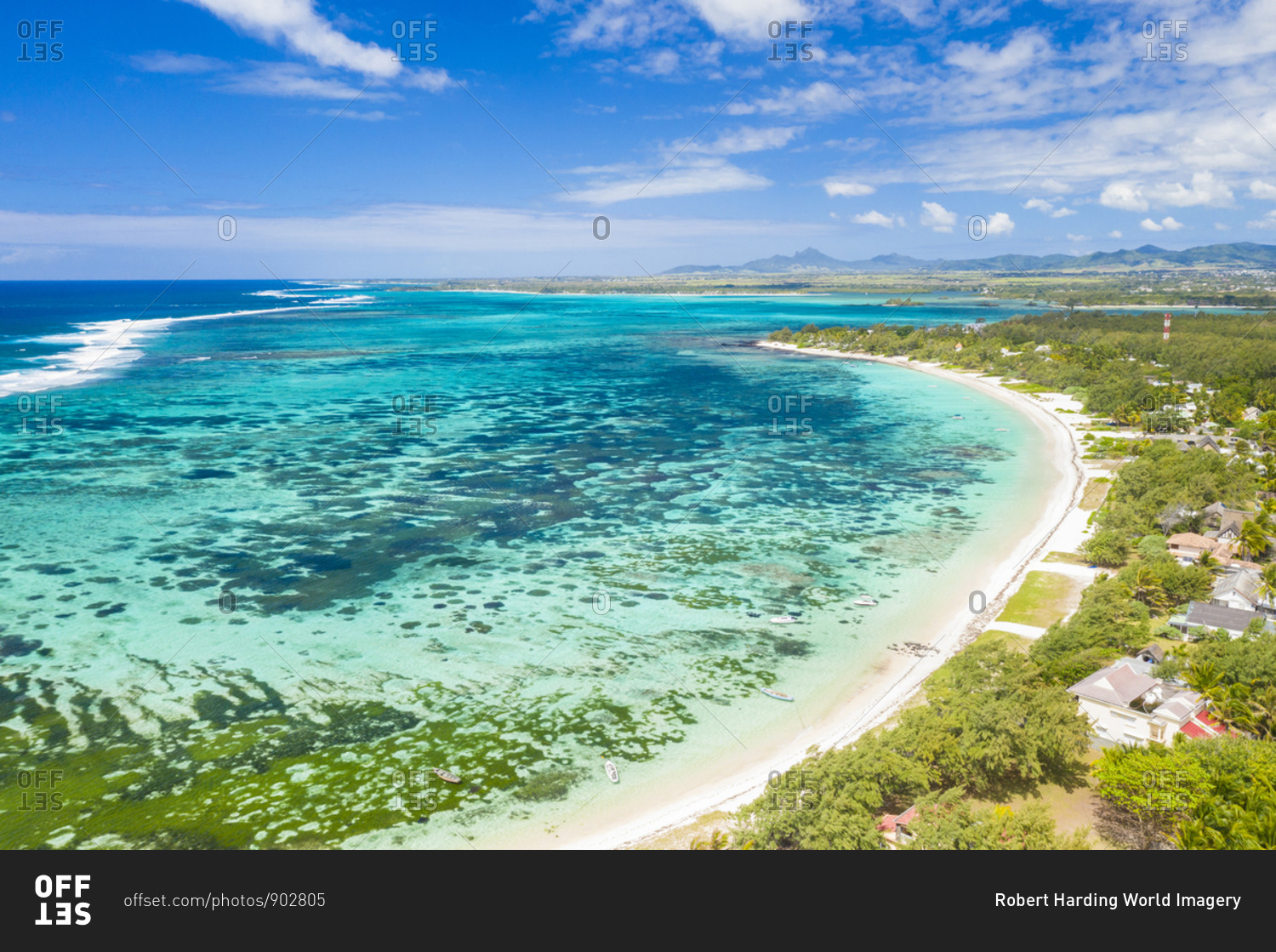 Public Beach by the turquoise Indian Ocean, aerial view, Poste Lafayette, East coast, Mauritius, Indian Ocean, Africa