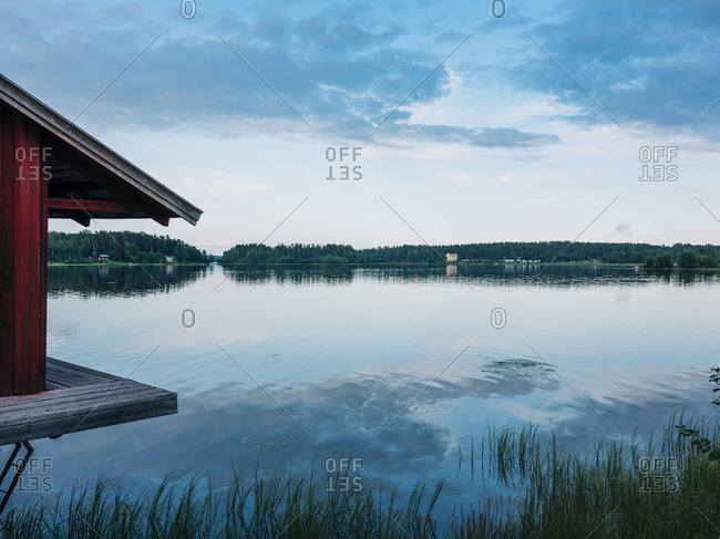 Tranquil lake scene in Northern Sweden