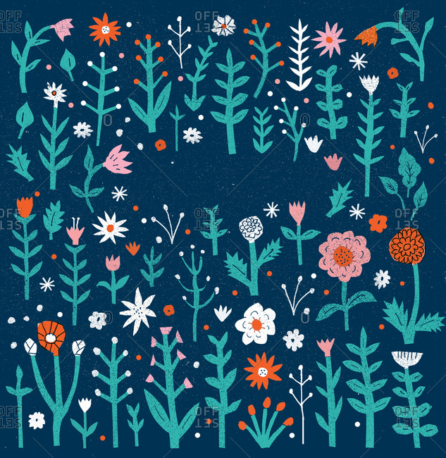 Colorful floral pattern illustration on blue background