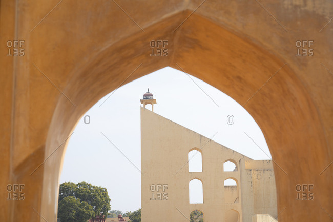 View through arch at Jantar Mantar Astrological Park in Jaipur, India