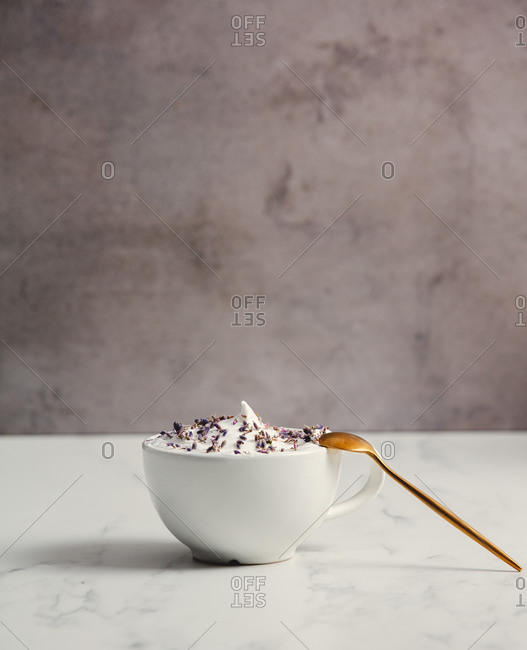 Lavender latte on a table