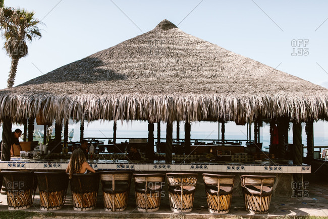 Ensenada, Baja California, Mexico - August 17, 2019: Mexican beach cabana bar
