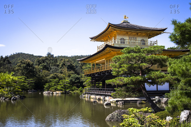 Japan- Kyoto Prefecture- Kyoto- Pond in front of Golden Pavilion Buddhist temple