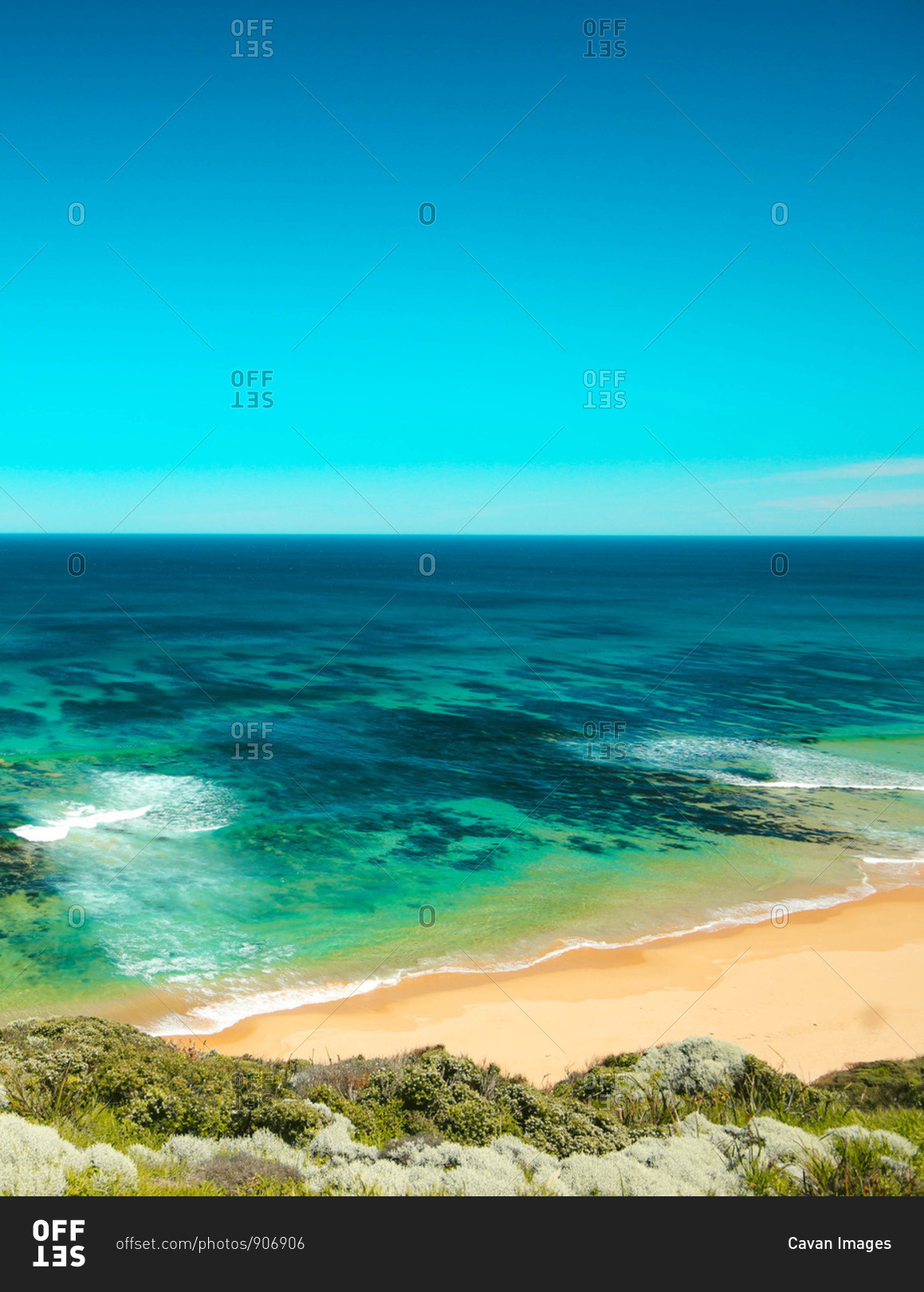 Ocean reef on Great Ocean Road, Australia during bright summers day