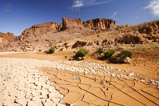 A dried up river bed in the Anti Atlas mountains of Morocco, North Afr