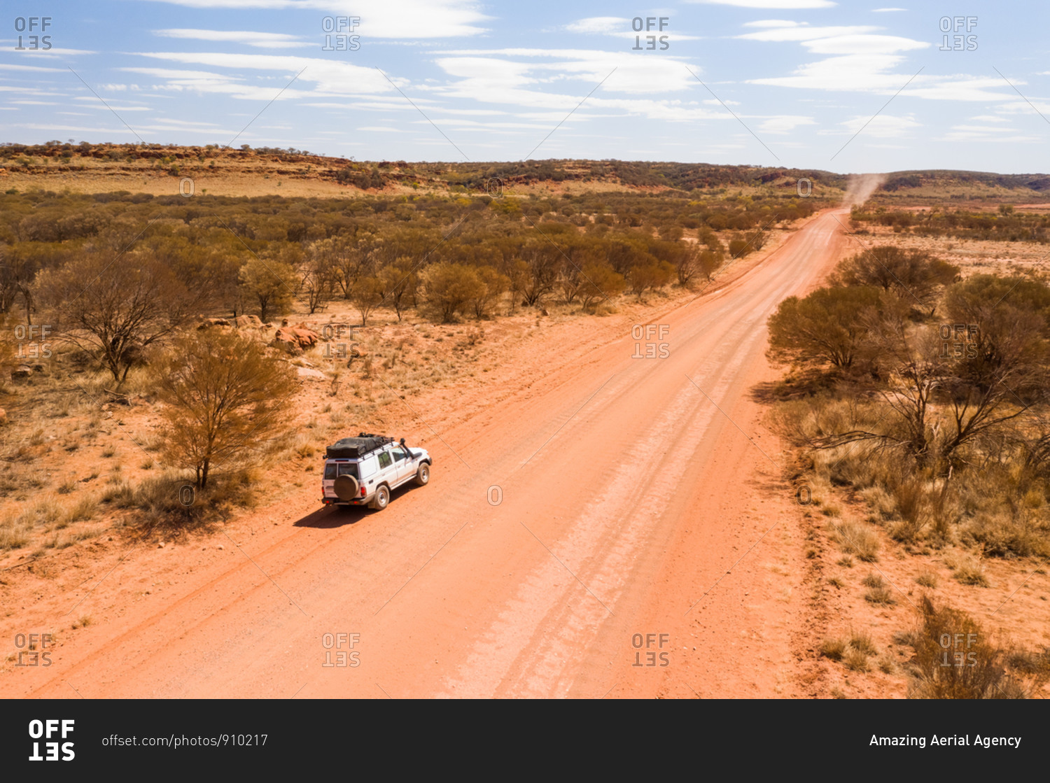 Aerial view of a car on a dirt road, Mereenie Northern Territory, Australia