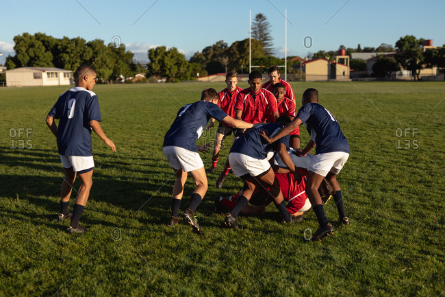 Rugby players in action during a rugby match