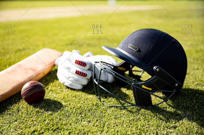 Cricket Accessories With Helmets And Bats Stock Photo, Picture and Royalty  Free Image. Image 86938121.