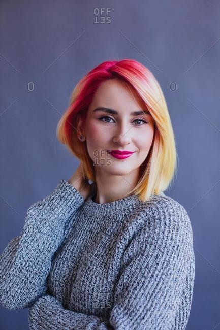Portrait of a cool girl with dyed hair