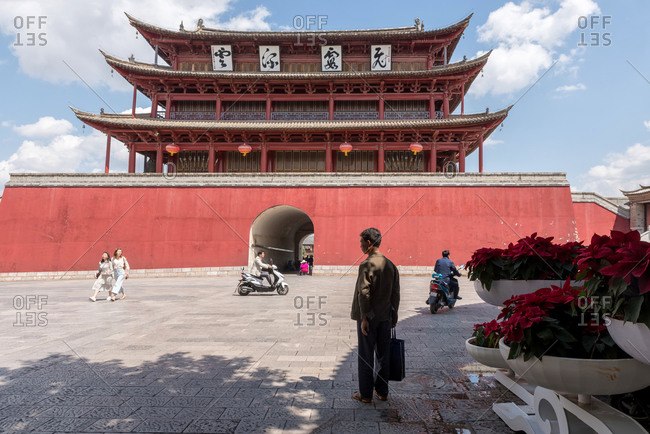 Jianshui, China - March 7, 2019: March 7, 2019: Chaoyang Gate Tower (south entrance gate) in Jianshui, Yunnan, China