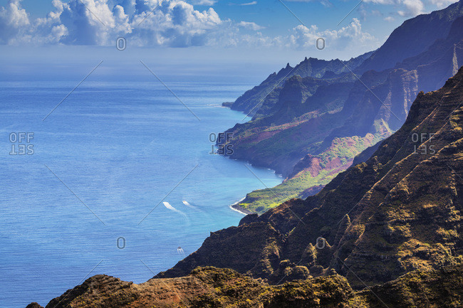 Pali sea cliffs, Napali coast, Kokee State Park, Kauai Island, Hawaii, United States of America, North America