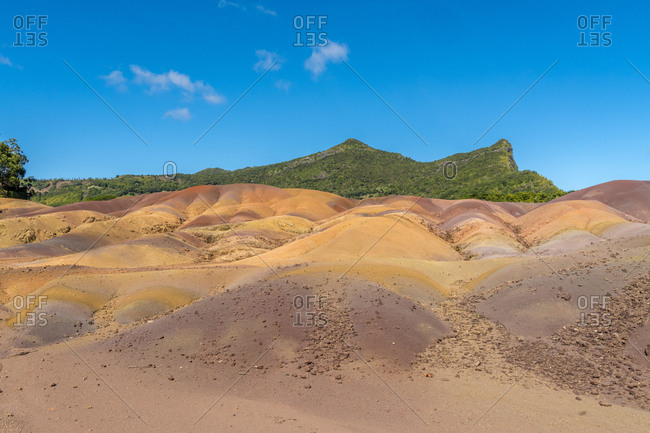Geological formations shaped as sand dunes, The Seven Colored Earth Geopark, Chamarel, Black River, Mauritius, Indian Ocean, Africa