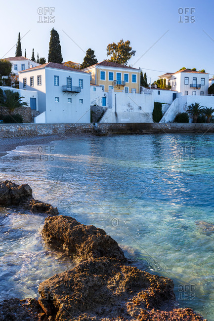 View of traditional architecture in Spetses village, Greece.
