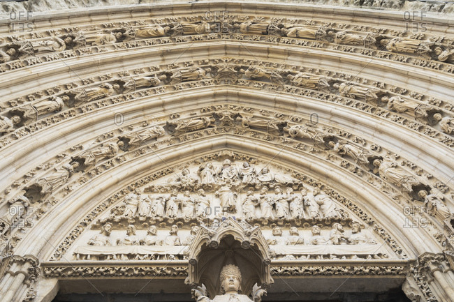France- Gironde- Bordeaux- Ornate details of Door of Arrows