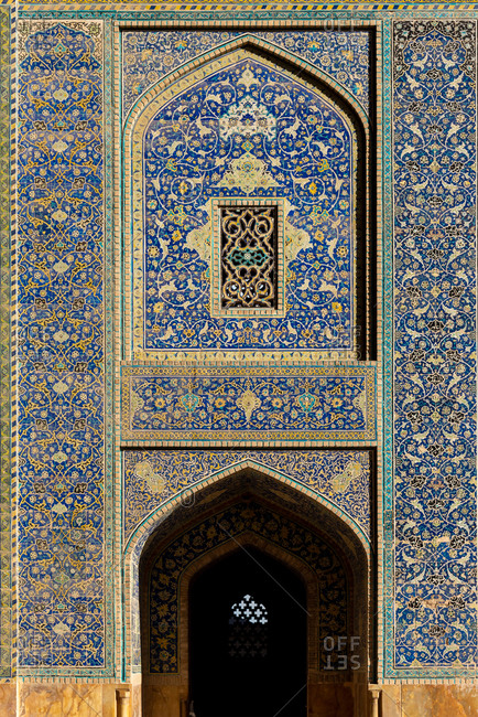 Tilework on walls of Imam Mosque, Imam Square in Isfahan, Iran