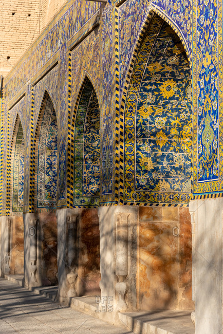 Tilework on walls of Imam Mosque, Imam Square in Isfahan, Iran