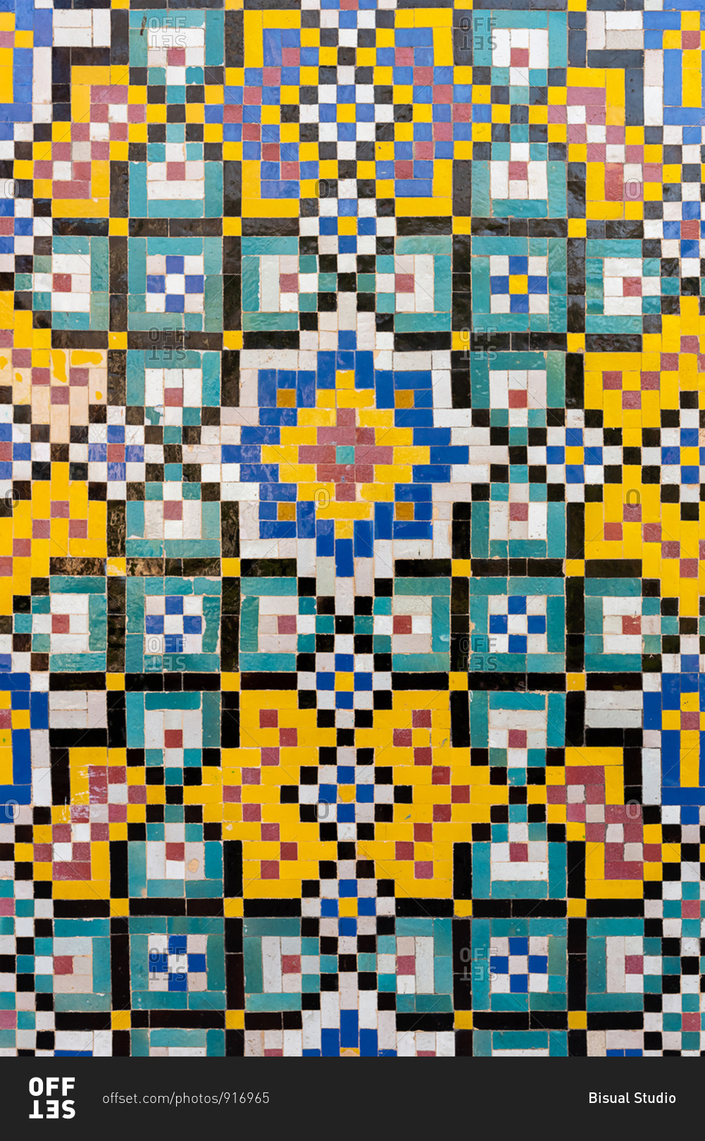 Detail of traditional Persian mosaic wall with geometrical ornament in Iran