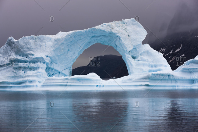 Ice bow in Scoresbysund at dawn, Scoresbysund, East Greenland, Greenland, North America