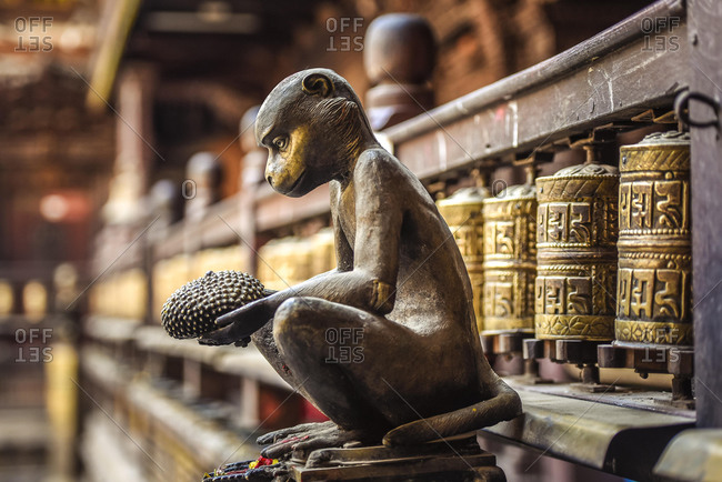 Buddhist Prayer Wheels, Monkey, Golden Temple, Patan, Kathmandu Valley, Himalaya Region, Nepal, Asia