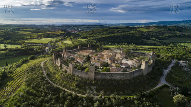 Aerial view of Monteriggioni village in Italy