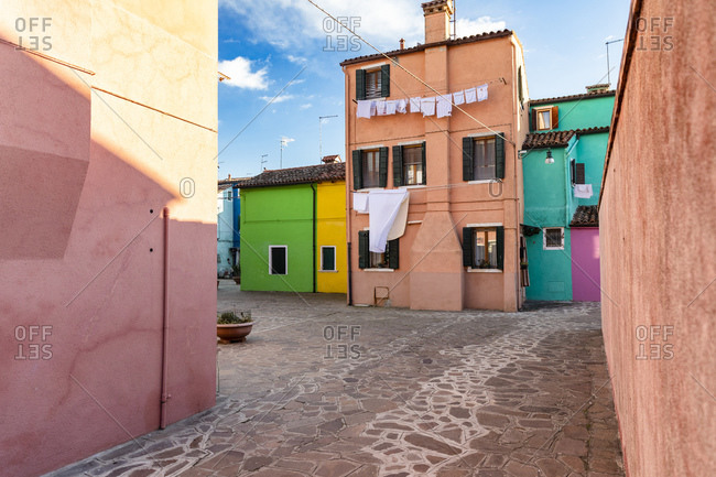 The colored houses of the Burano village, Venice, Italy