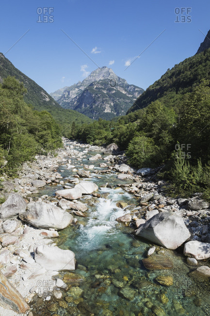 Stones and rocks in clear turquoise waters of Verzasca river- Verzasca Valley- Ticino- Switzerland