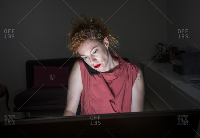 Person Working On Computer At Night Stock Photos Offset
