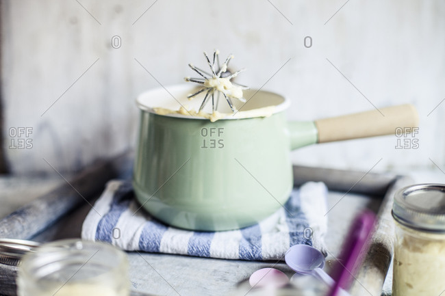 Saucepan with homemade vanilla custard