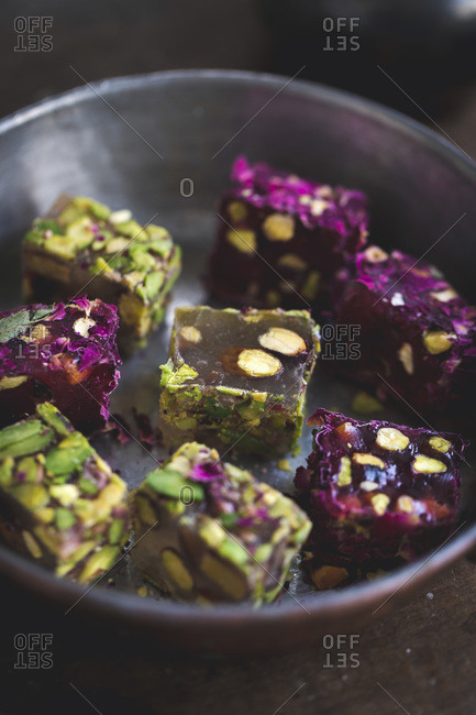 Pistachio and rosewater flavored Turkish delight sweets