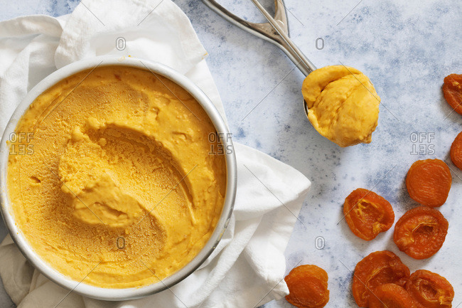 Dried apricot ice cream scoop