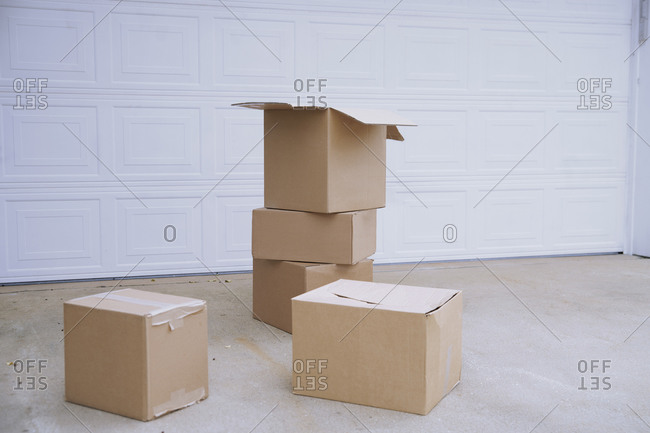 Cardboard boxes next to the garage door