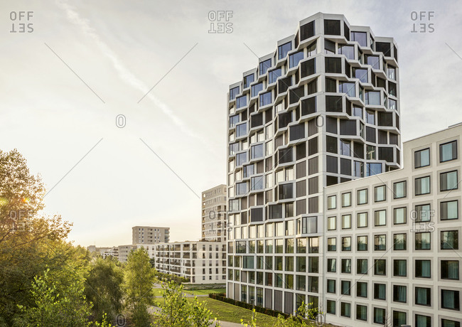 August 30, 2017: Modern high-rise residential building in Munich- Germany