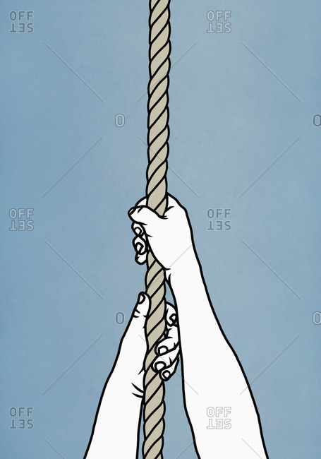 Hands pulling on rope, illustration