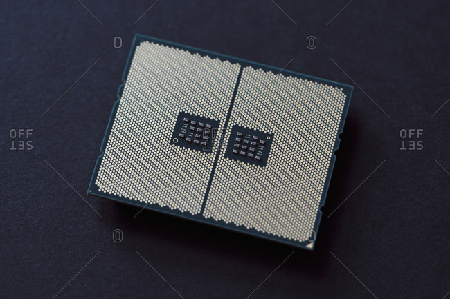 CPU with land grid array on black background