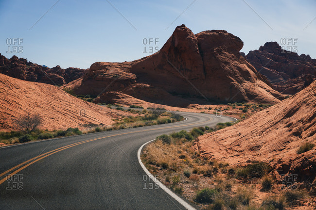 Road winding through a rocky desert landscape