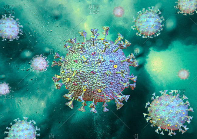 Coronavirus, illustration. On green background. 3d rendering.