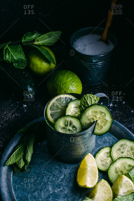 Cucumber detox drink with mint and lime