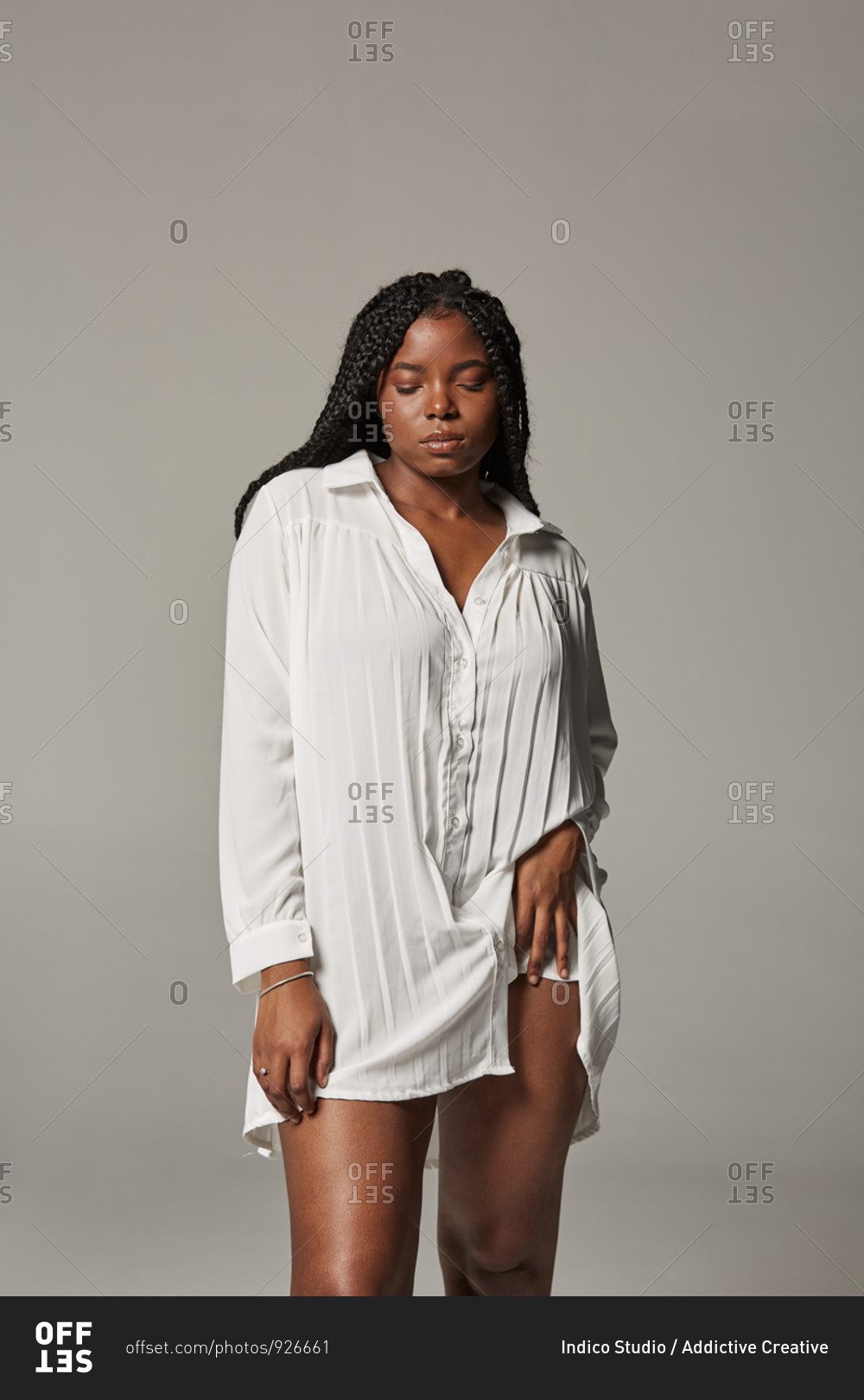 Sensual plus size African American lady with braids in trendy white ...