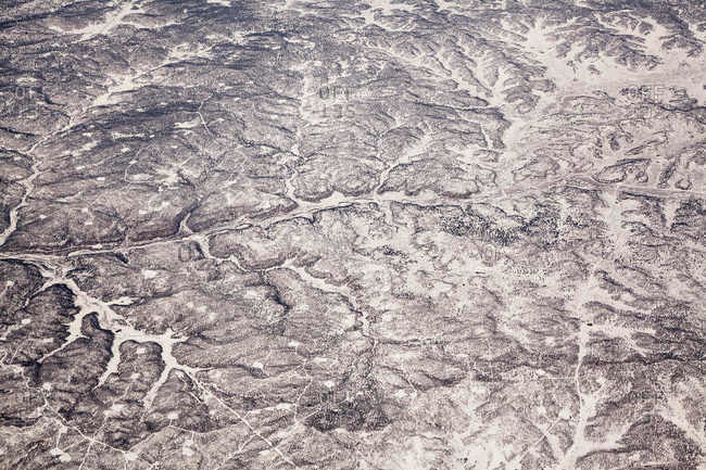 Aerial view of rural barren landscape