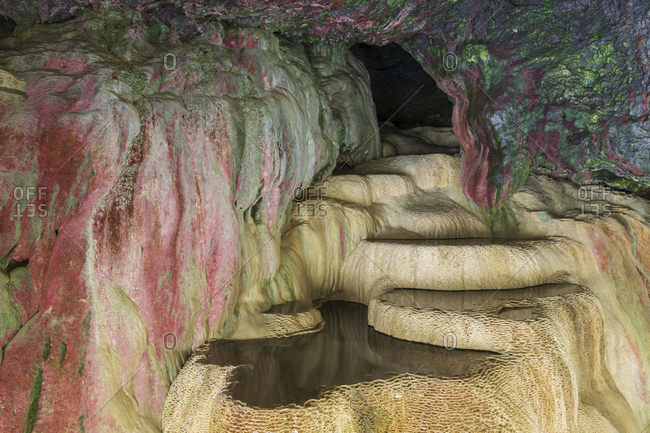 Holywell Cave (St. Cuthbert's Cave) on Holywell Beach, Cornwall, England, United Kingdom, Europe