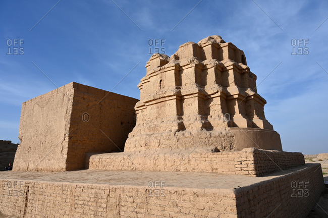 Building in the ruined ancient Silk Road oasis city of Gaochang, Taklamakan desert, Xinjiang, China, Asia