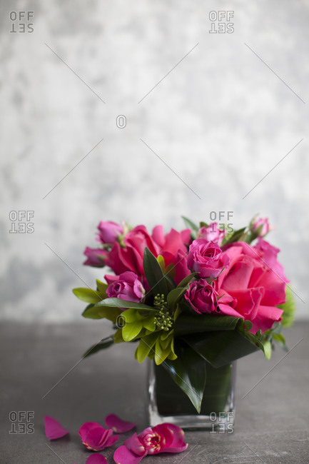 Floral arrangement with pink roses