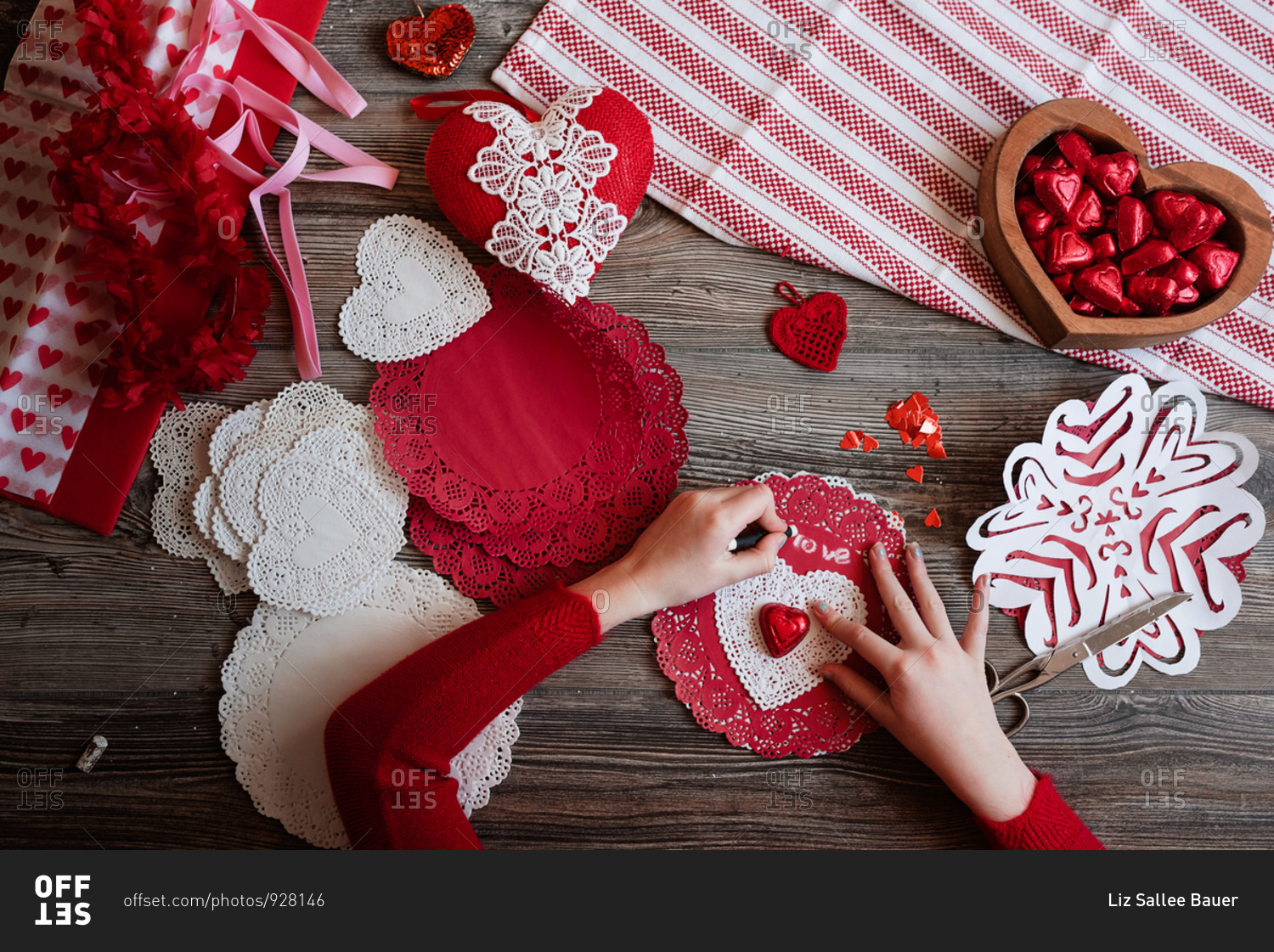 Flat lay overhead image of a young girl making valentines
stock photo - OFFSET