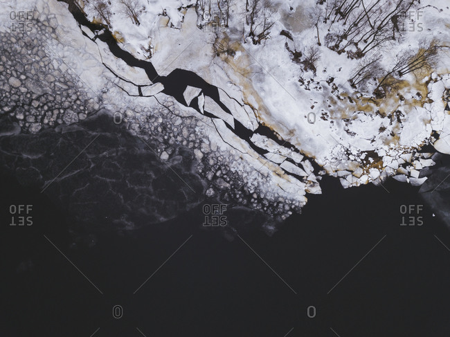 Russia- Saint Petersburg- Sestroretsk- Aerial view of icy shore of Gulf of Finland